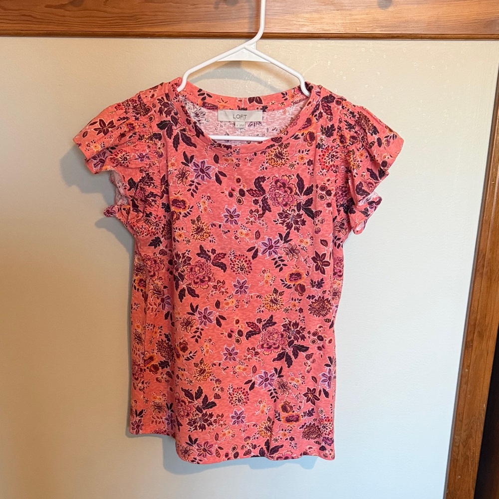 LOFT Coral Floral Womens Business Casual Tee